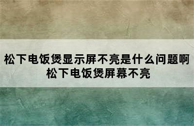 松下电饭煲显示屏不亮是什么问题啊 松下电饭煲屏幕不亮